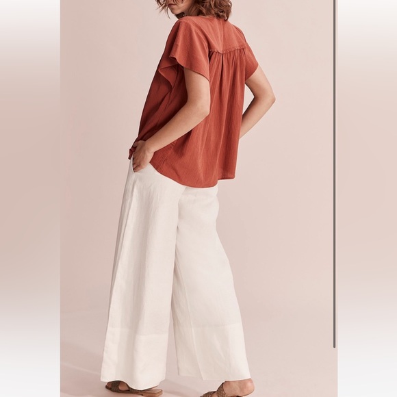 COUNTRY ROAD Crinkle Popover Crepe Cotton Rust Top Blouse - Picture 5 of 16